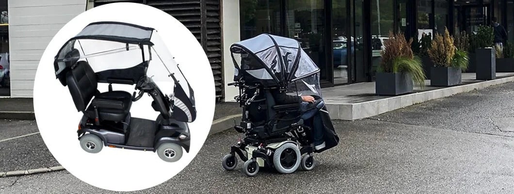 Akülü sandalyeler ve engelli scooterleri için yağmurluk